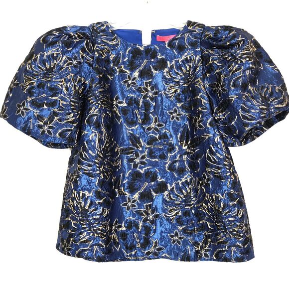 Lilly Pulitzer Chi-Chi Pratt Short Sleeve Top Small Blue Grotto Twilight Brocade - Picture 1 of 8
